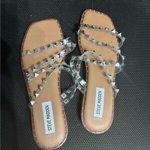 Steve Madden Clear and Tan Studded Sandals